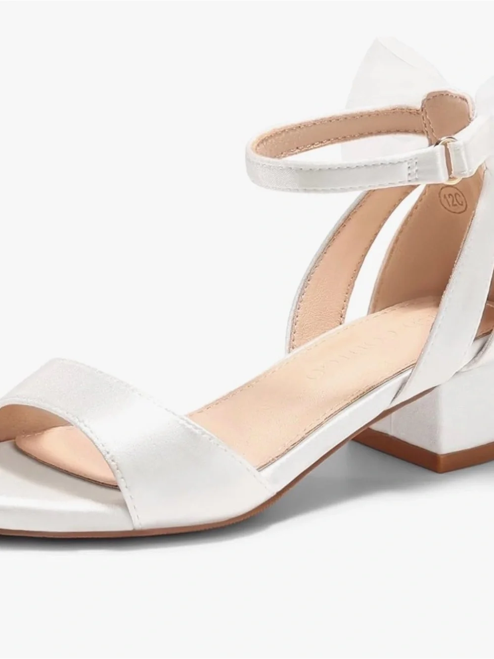 White Satin Bow Ankle-Strap Sandals for Girls size 13